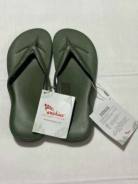 Archies Orthotic Arch Support Flip Flops Khaki Olive Green Unisex Mens 5 Womens